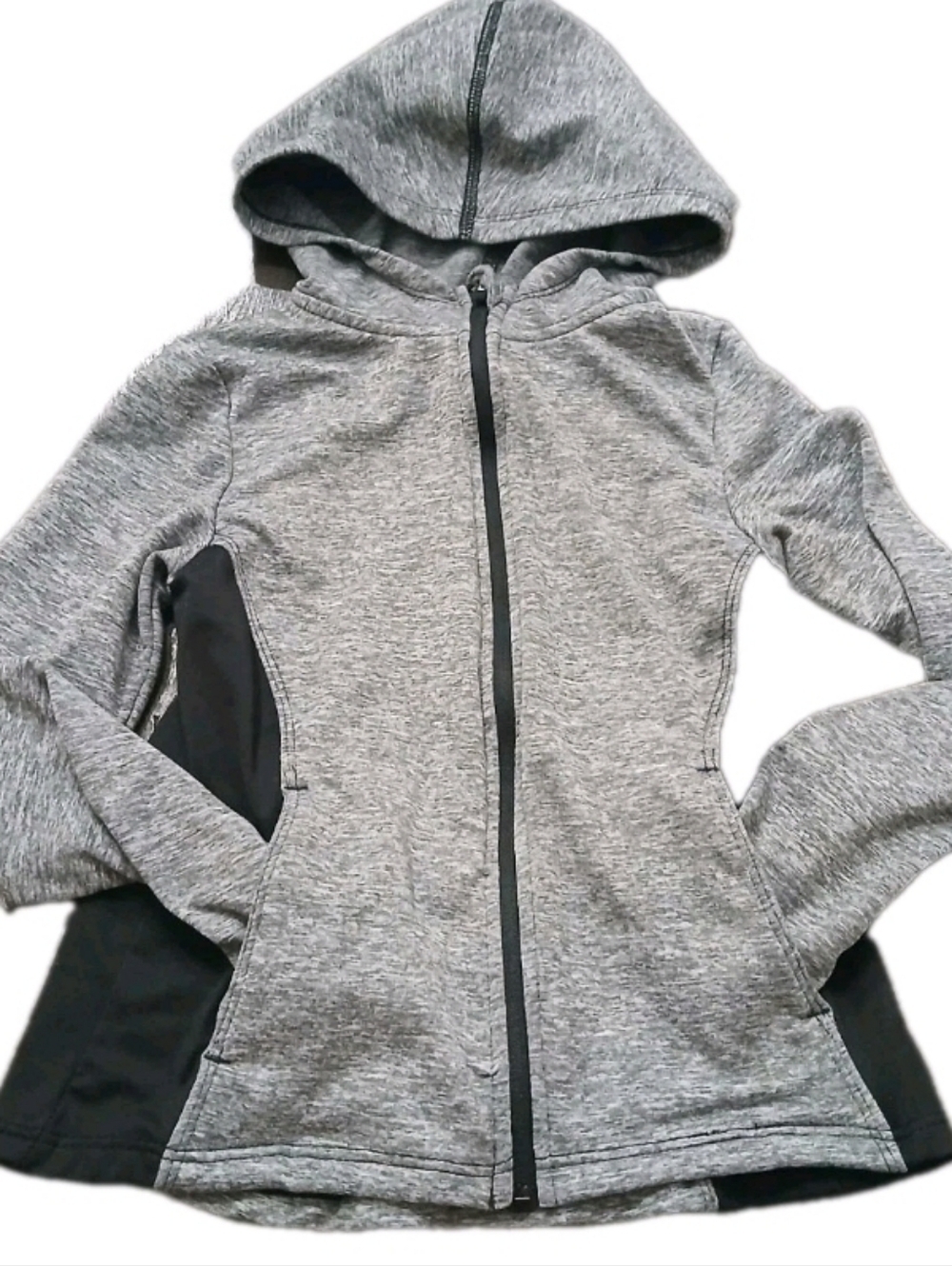 AVIA Girls Gray & Black Zip Up Hoodie Jacket Size:4-5 Kids Thumb Holes Sports